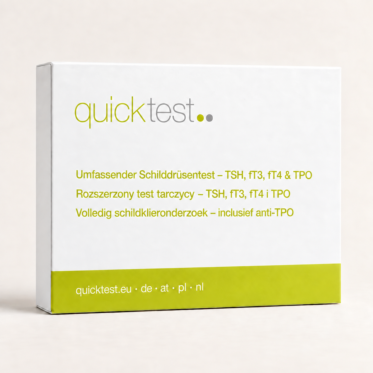 Quicktest Sköldkörteltest Stor – TSH, fT3, fT4 & TPO – förpackning för labbtest hemma