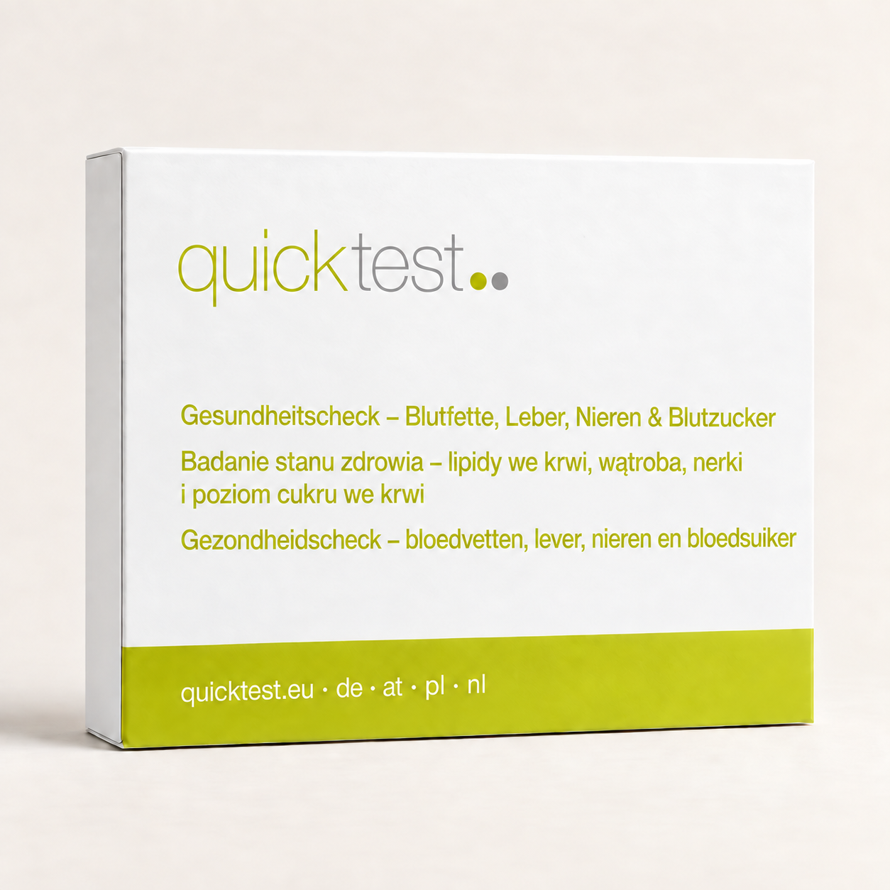 Quicktest Hälsokoll – blodfetter, lever, njurar & blodsocker – förpackning för labbtest hemma