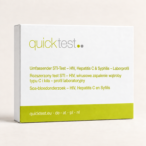 Quicktest Könssjukdomstest Stor – HIV, hepatit C & syfilis – Labbprofil – förpackning för labbtest hemma