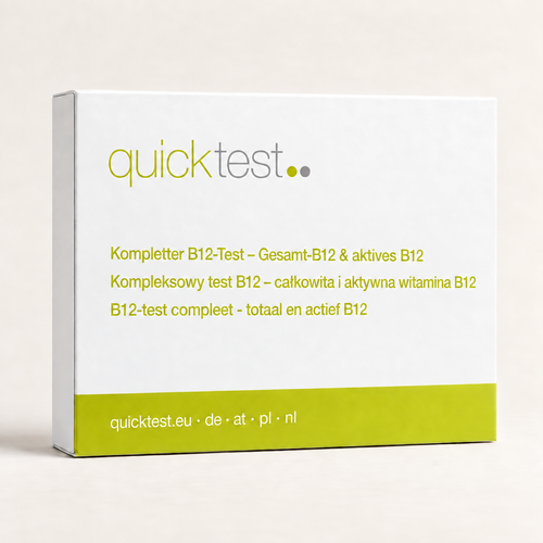 Quicktest B12-test Komplett – totalt & aktivt B12 – förpackning för labbtest hemma