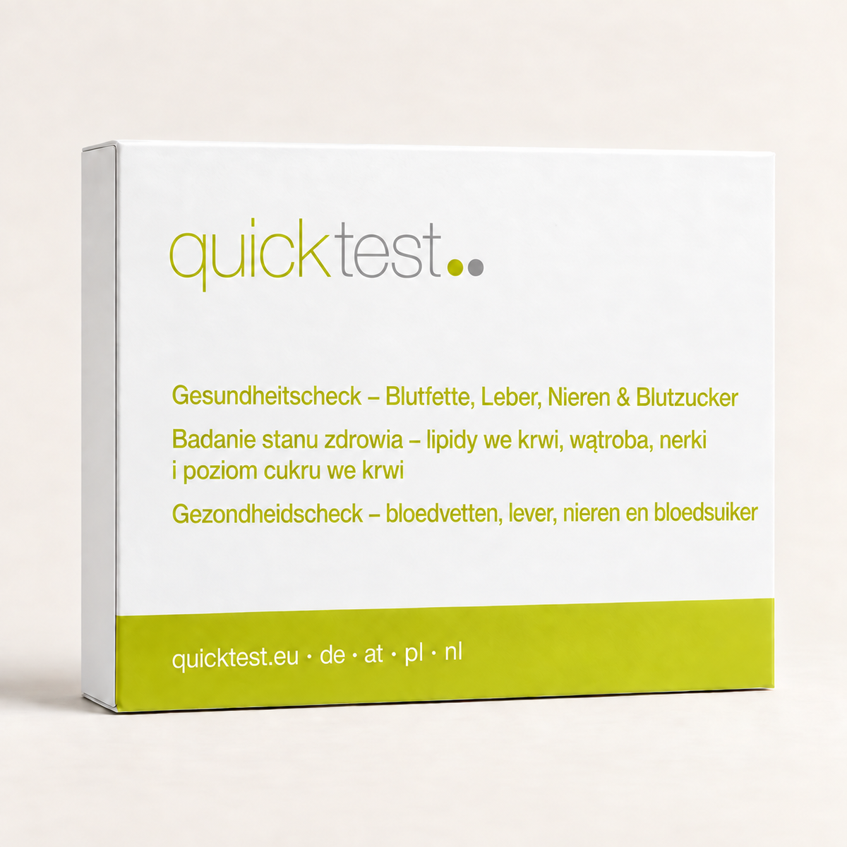 Quicktest Hälsokoll – blodfetter, lever, njurar & blodsocker – förpackning för labbtest hemma