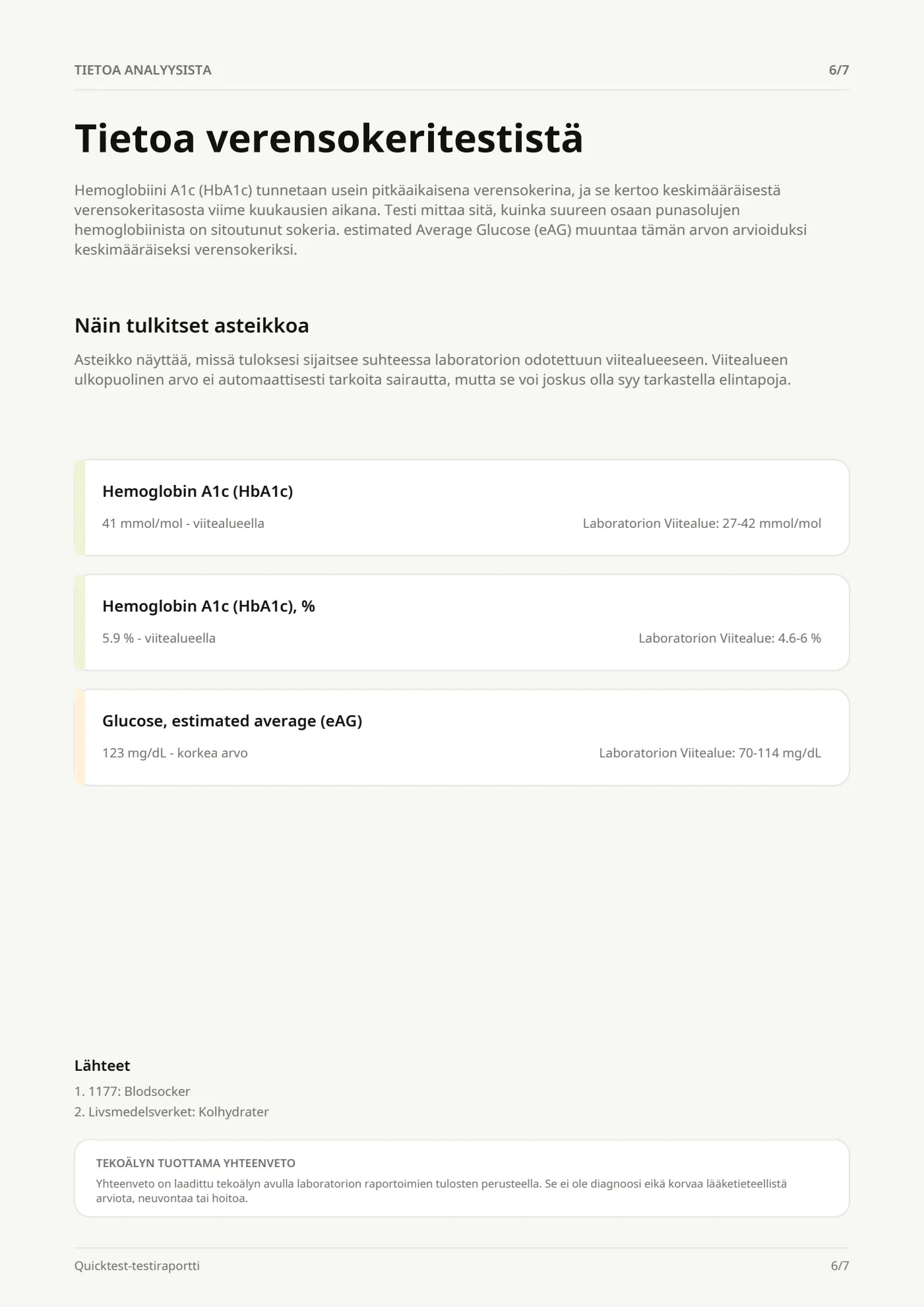 Esimerkki tulosraportista – Sivu 6/7